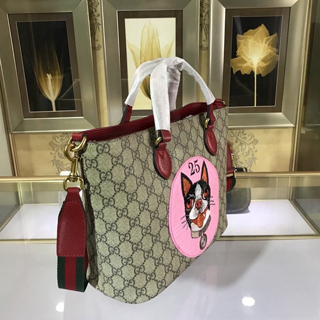 Gucci女包 473887 古馳Gucci小狗印花購物袋 Gucci手提包  gqy1197